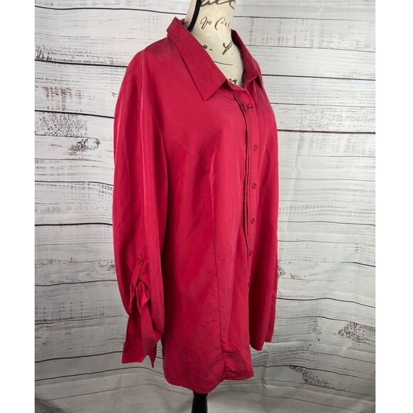Catherines Button Front Shirt Womens 2X 22/24W Long Sleeve Collar Roll Tab Pink - Picture 1 of 10